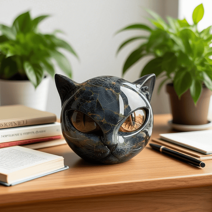 YANI - Sculpture de Tête de Chat Noir Mystique