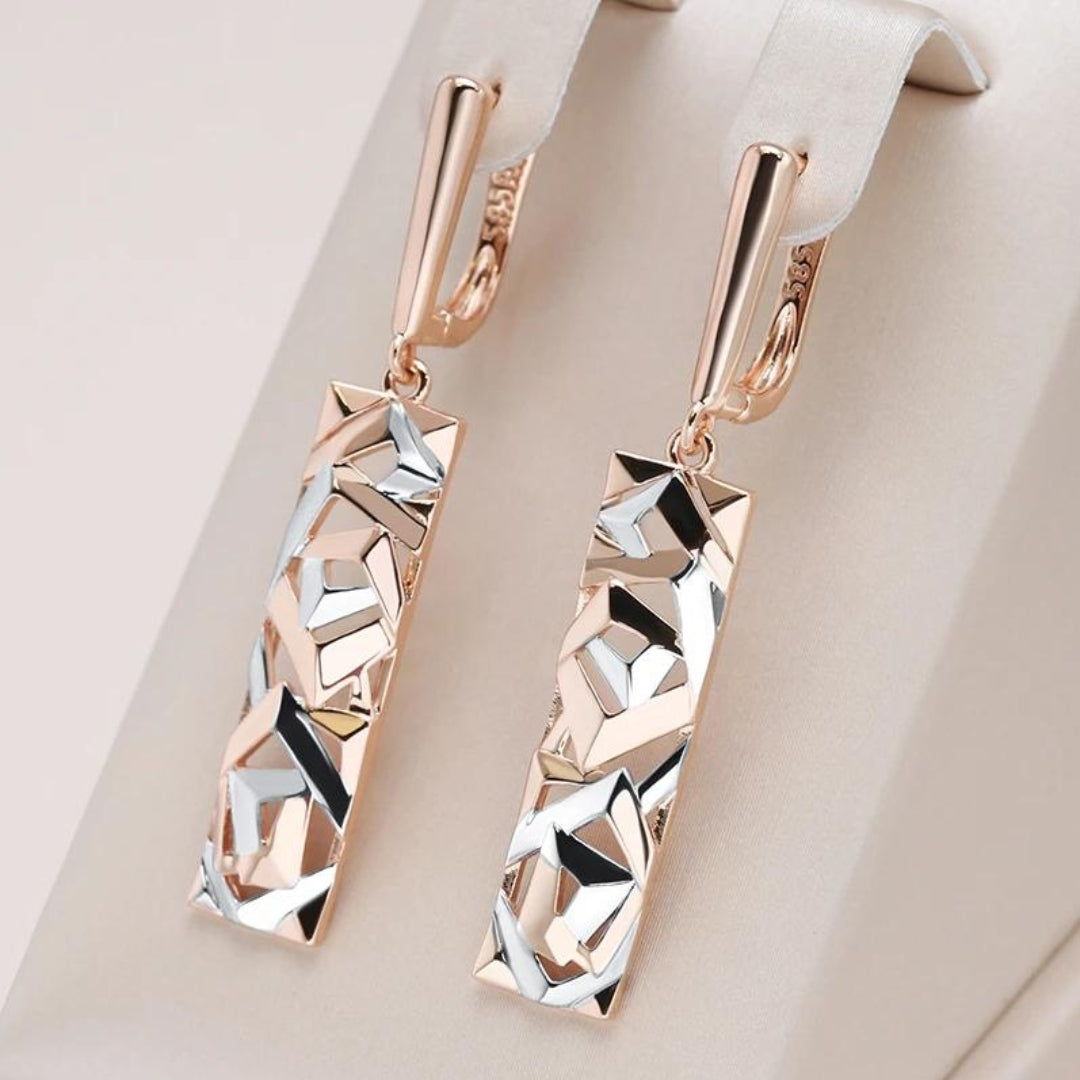 Boucles d'Oreilles Rectangulaires Élégantes en Finition Or et Argent