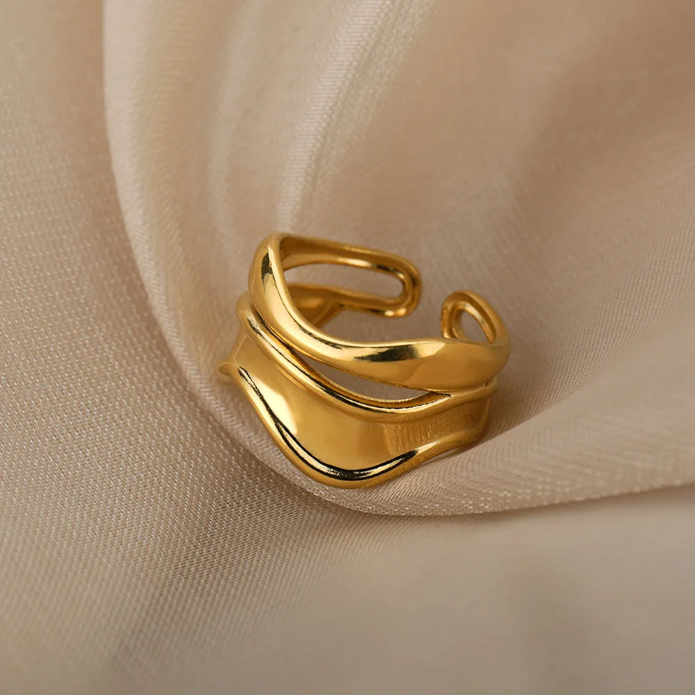 Bague Ajustable Large Géométrique plaquée or 18K