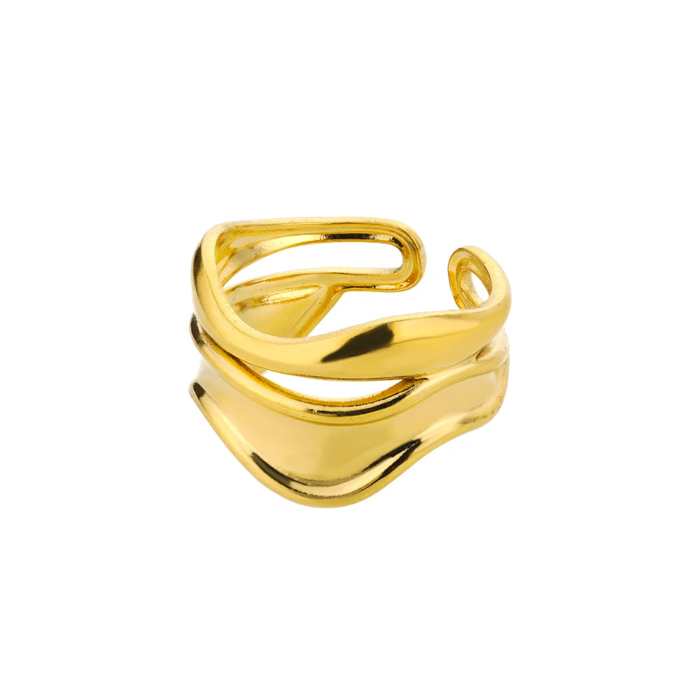 Bague Ajustable Large Géométrique plaquée or 18K