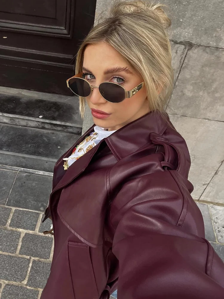 Yani - Veste en Cuir Droite Avec Ceinture