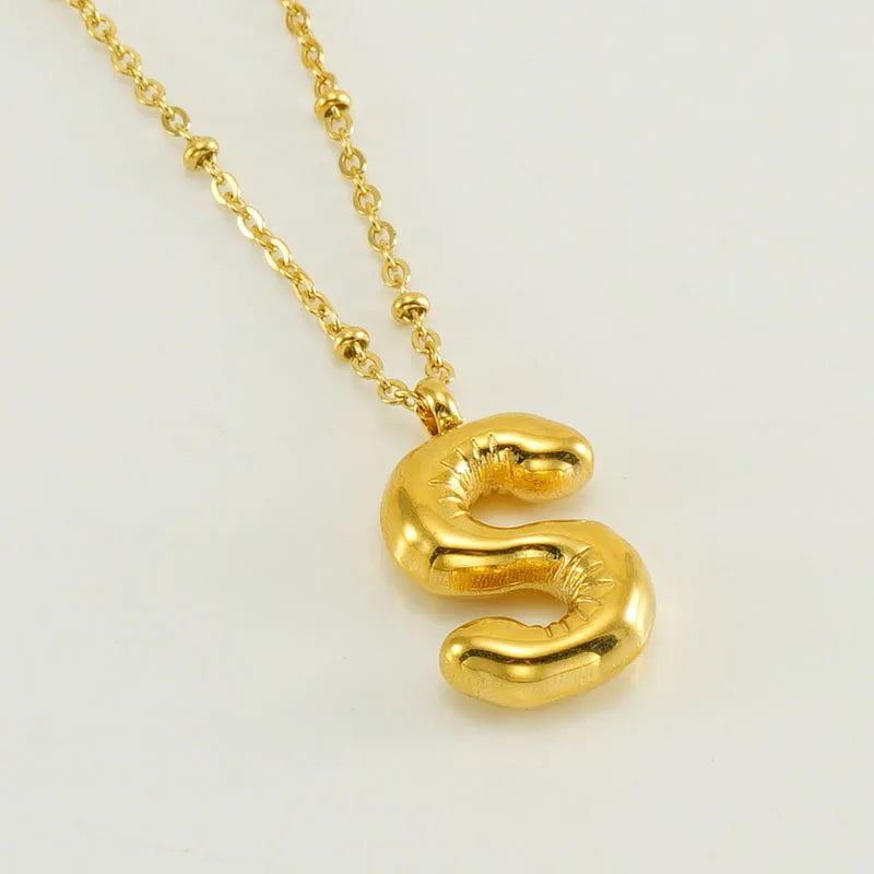 Collier spécial initiales plaqué or 18 carats avec bulles de ballon