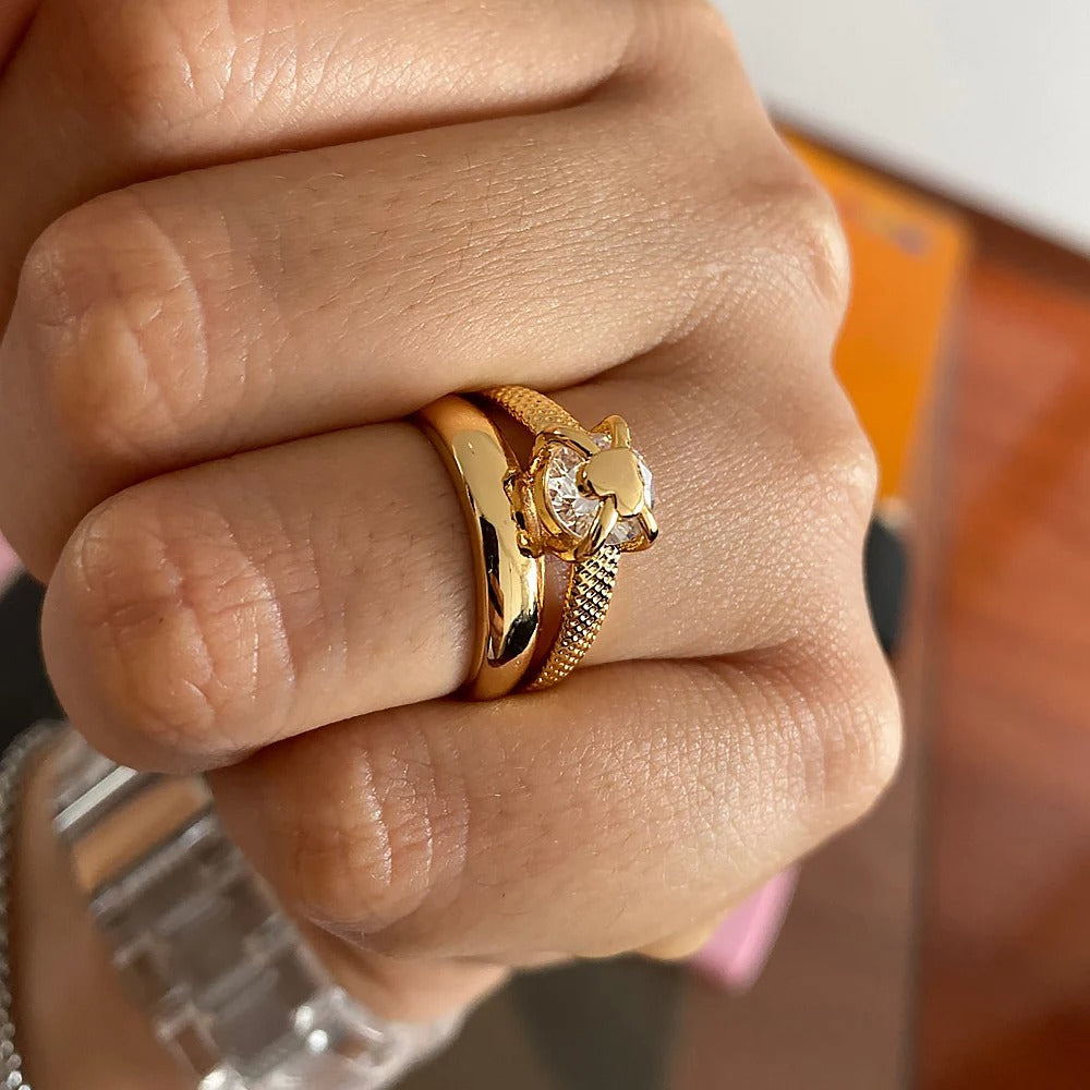 Bague Ajustable Cœur plaquée or 18K