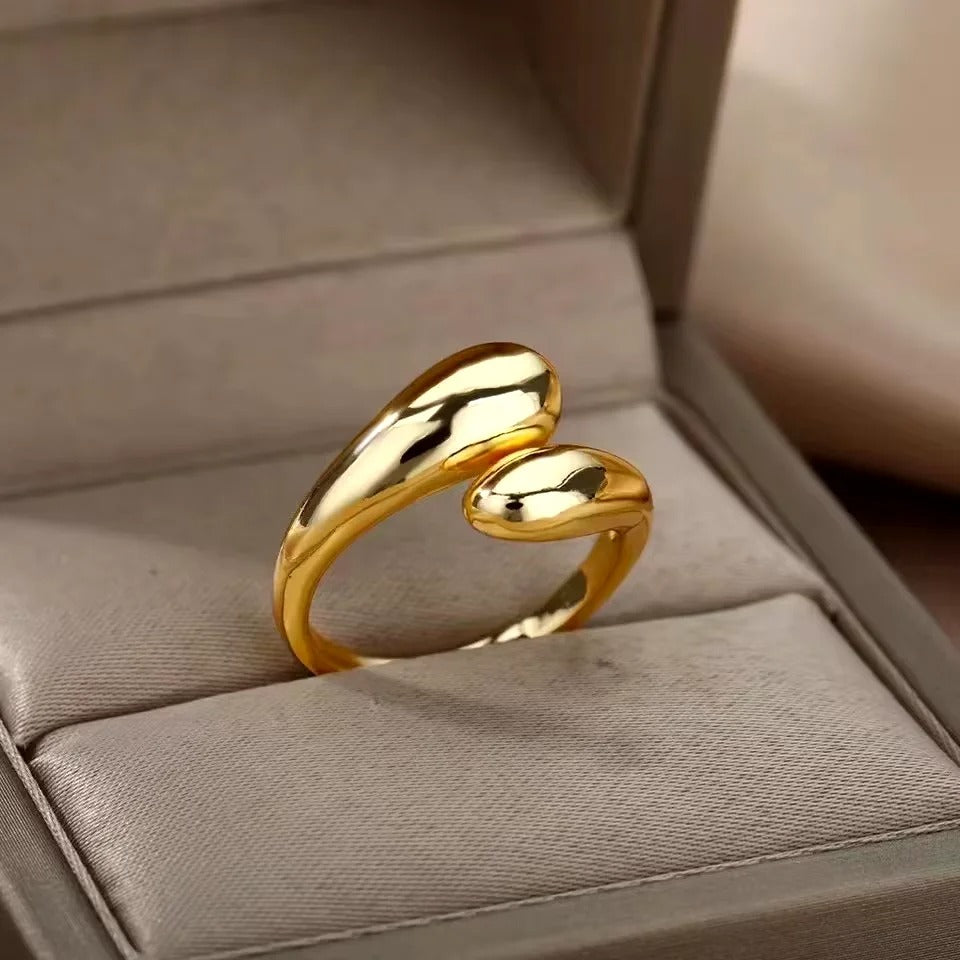 Bague Ajustable Double Perles Lisses plaquée or 18K