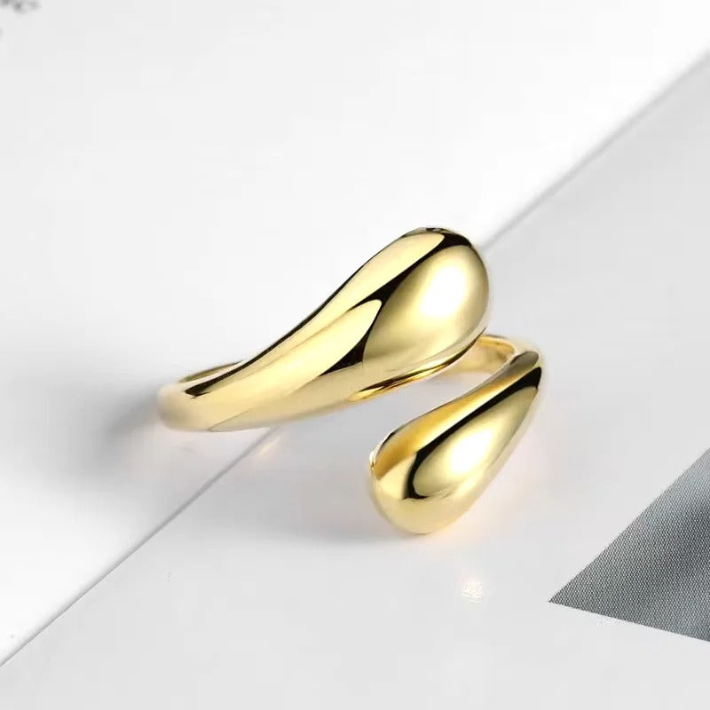 Bague Ajustable Double Perles Lisses plaquée or 18K