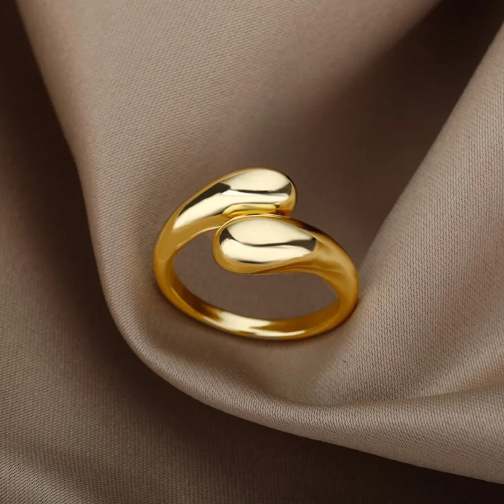 Bague Ajustable Double Perles Lisses plaquée or 18K