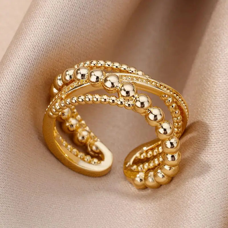 Bague Ajustable Torsadée Perles plaquée or 18K