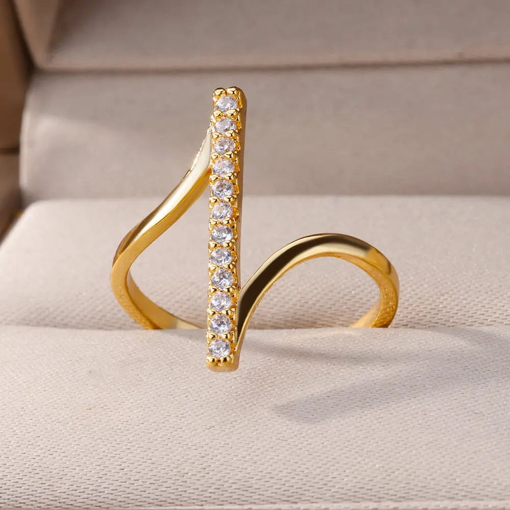 Bague Ajustable Ouverte Classique plaquée or 18K avec zircon