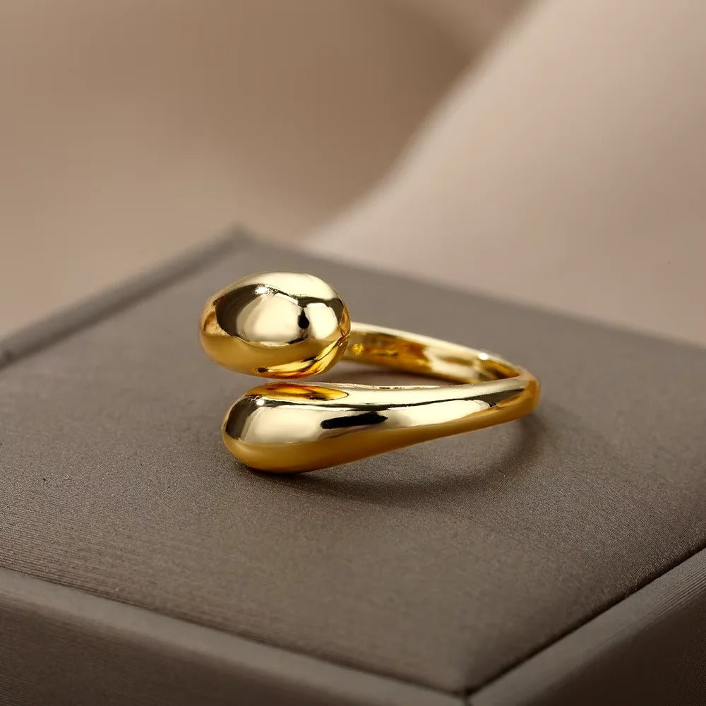 Bague Ajustable Double Perles Lisses plaquée or 18K