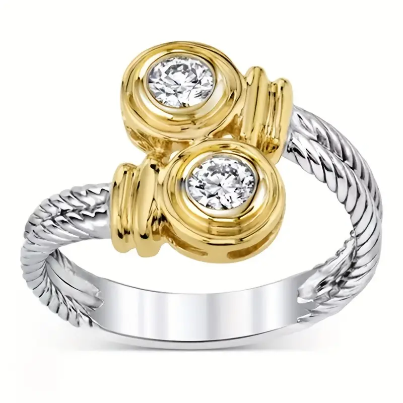 Bague ouverte en or et argent avec zirconium