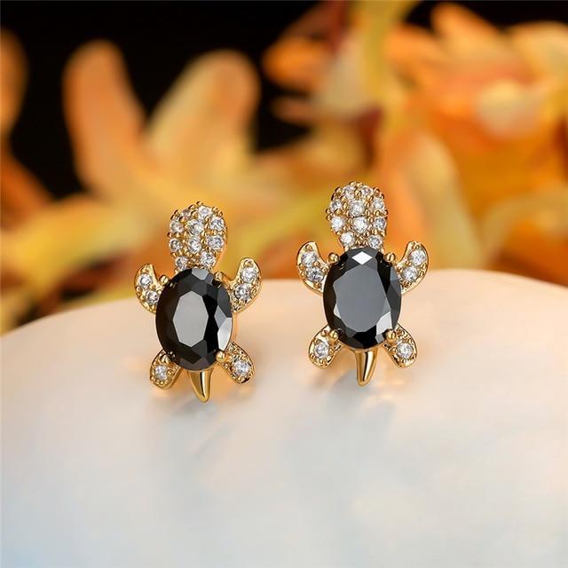 Boucles d'oreilles Tortue de mer en zirconium et finition argent