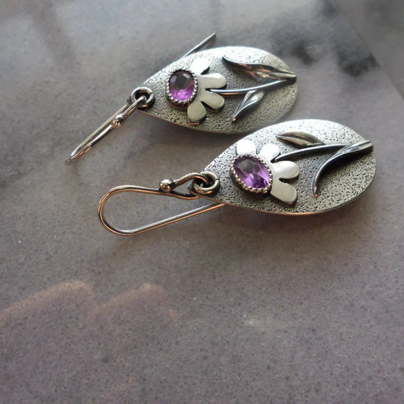 Boucles d'oreilles rétro 3D en fleurs