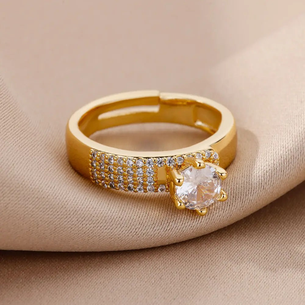 Bague Ajustable Pierre Ronde plaquée or 18K avec zircon