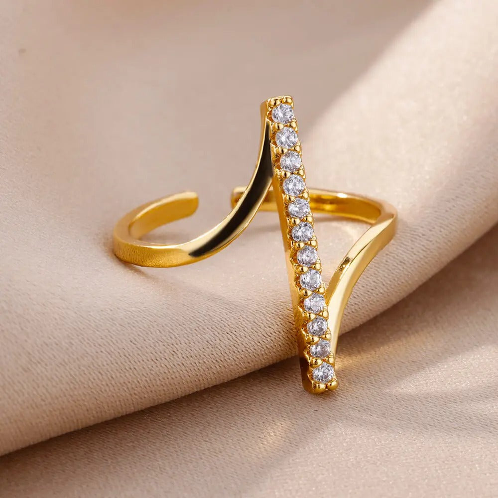 Bague Ajustable Ouverte Classique plaquée or 18K avec zircon