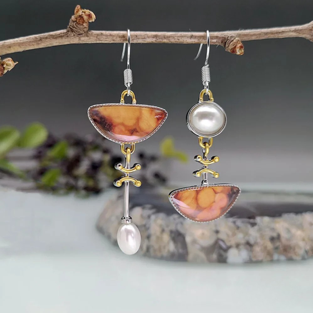 Boucles d'oreilles en pierres orange vintage