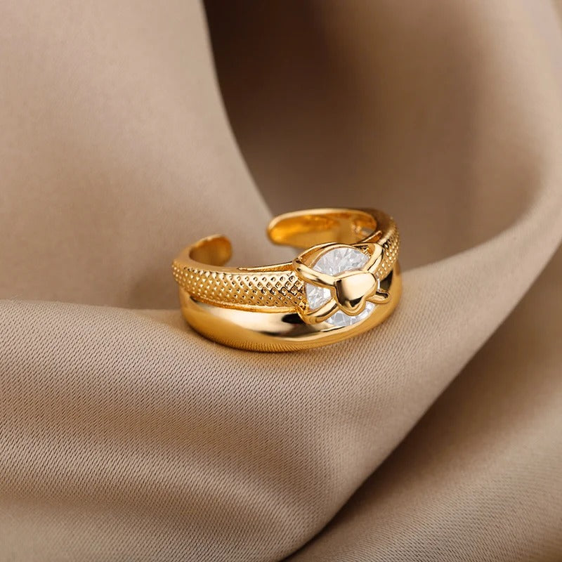 Bague Ajustable Cœur plaquée or 18K
