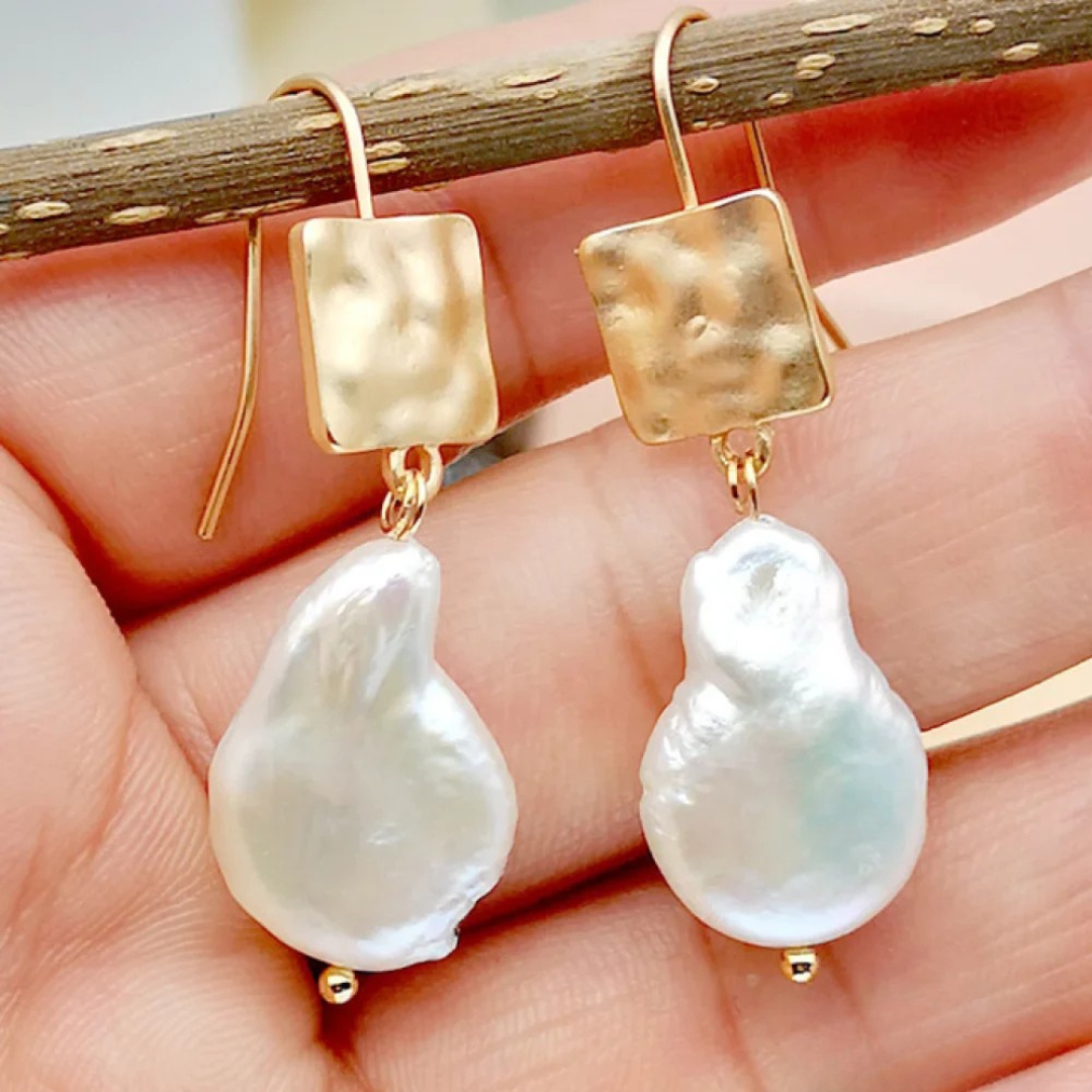 Boucles d'Oreilles en Perles d'Eau Douce Vintage