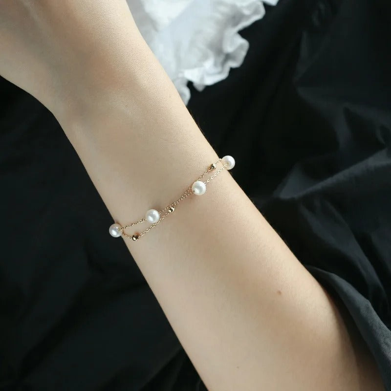 Bracelet effet Perles Vintage plaqué or 18K