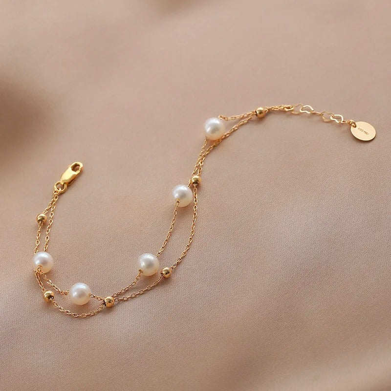 Bracelet effet Perles Vintage plaqué or 18K
