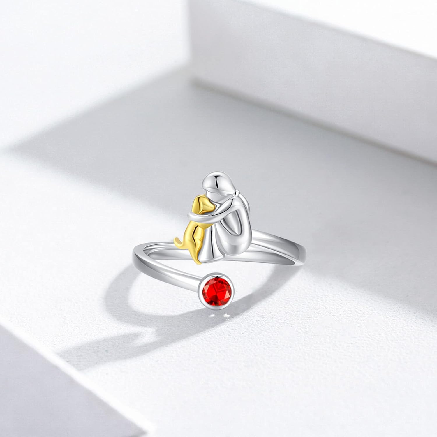Bague Chien et Fille en Argent 925 - Ajustable et Symbolique