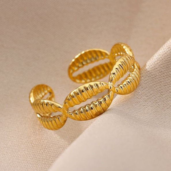Bague Ajustable Coquillage Cauris plaquée or 18K