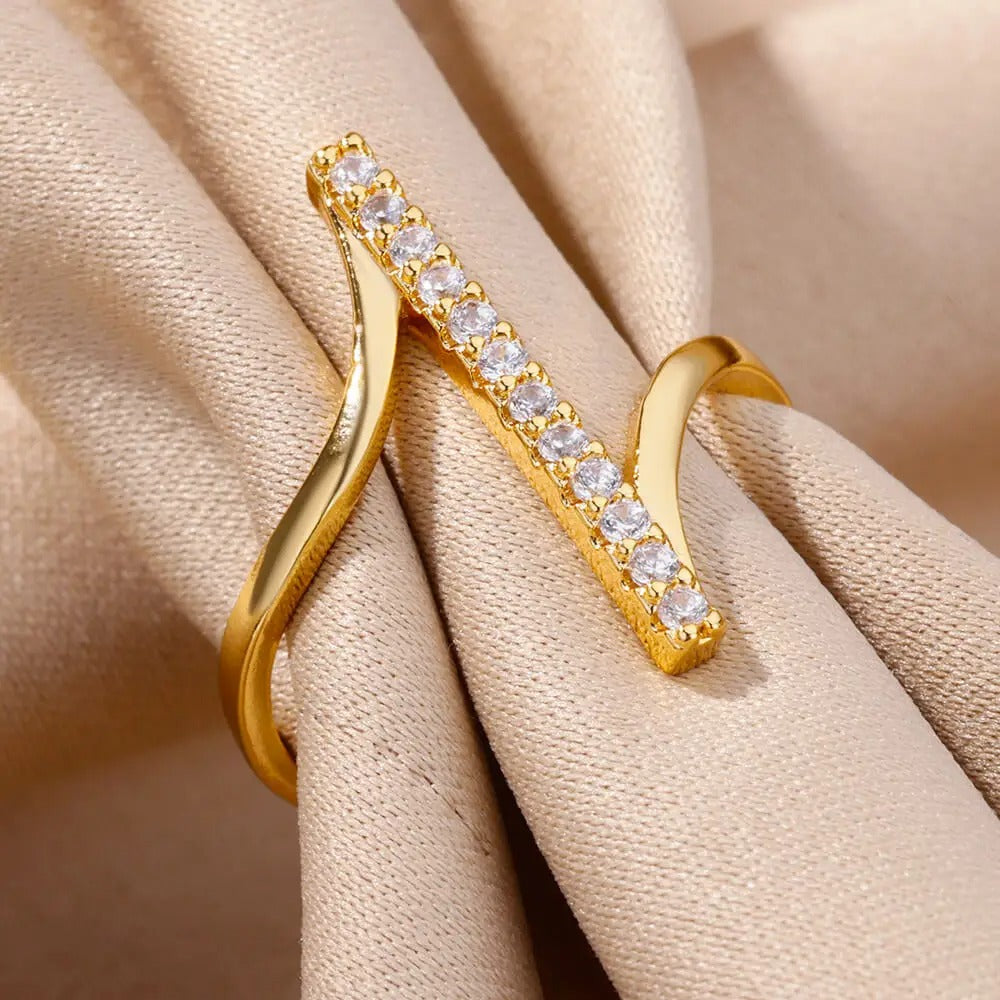 Bague Ajustable Ouverte Classique plaquée or 18K avec zircon