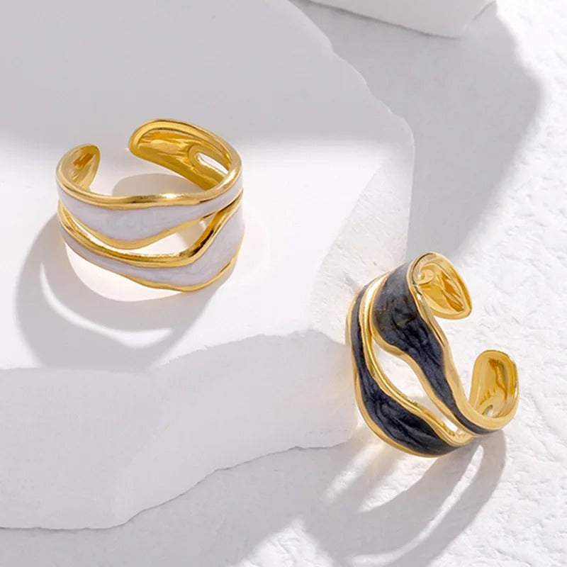 Bague Ajustable Ouverte Géométrique plaquée or 18K