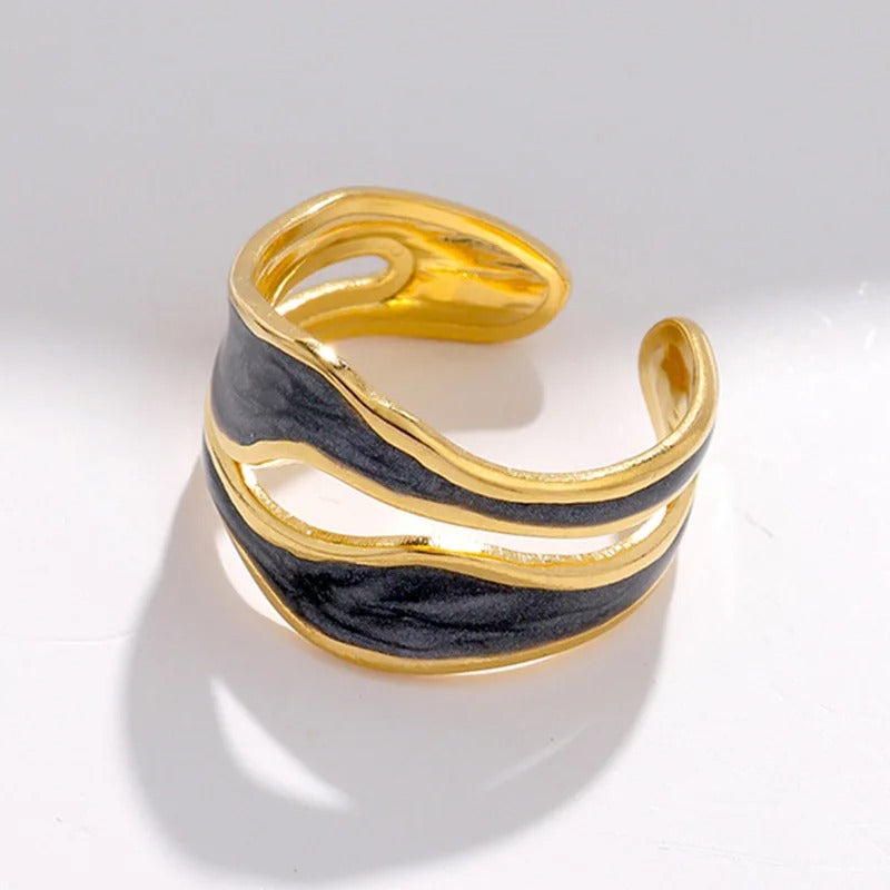 Bague Ajustable Ouverte Géométrique plaquée or 18K