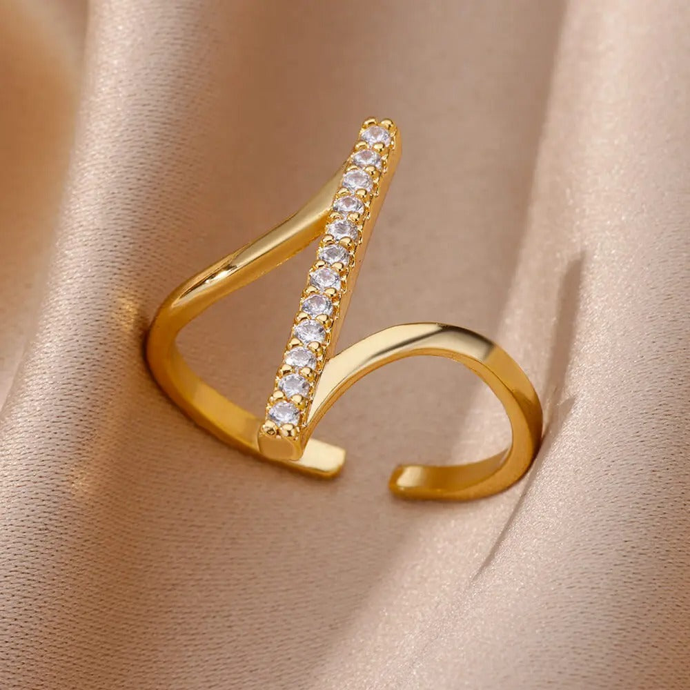 Bague Ajustable Ouverte Classique plaquée or 18K avec zircon