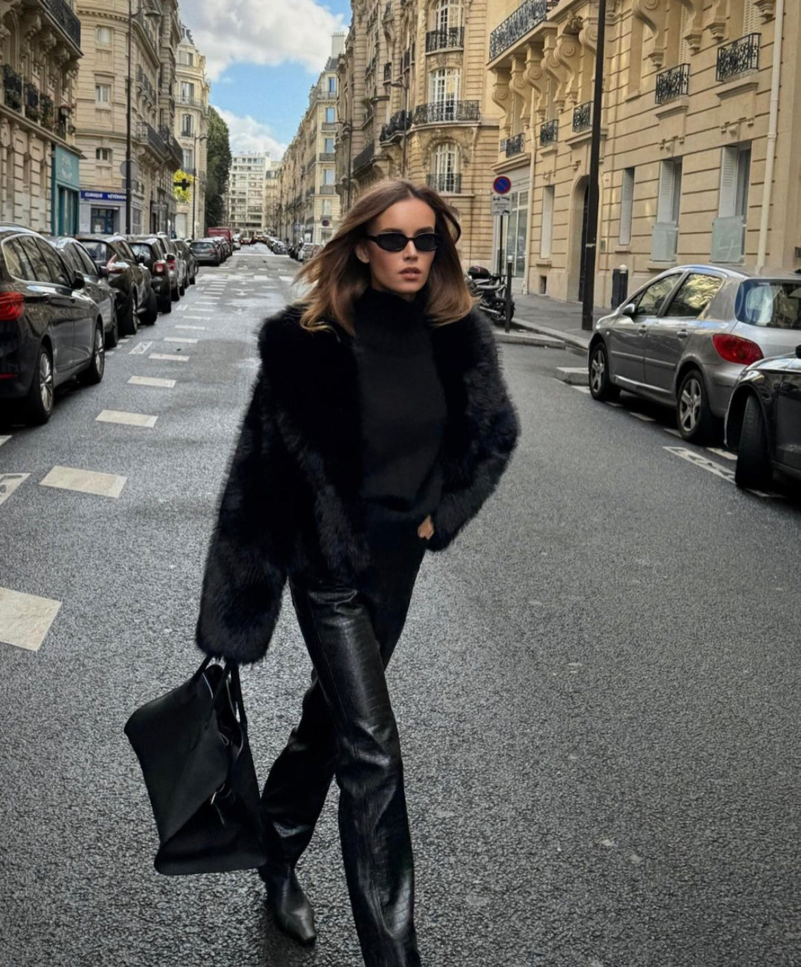 Yani - Manteau en Fourrure Noire Lux