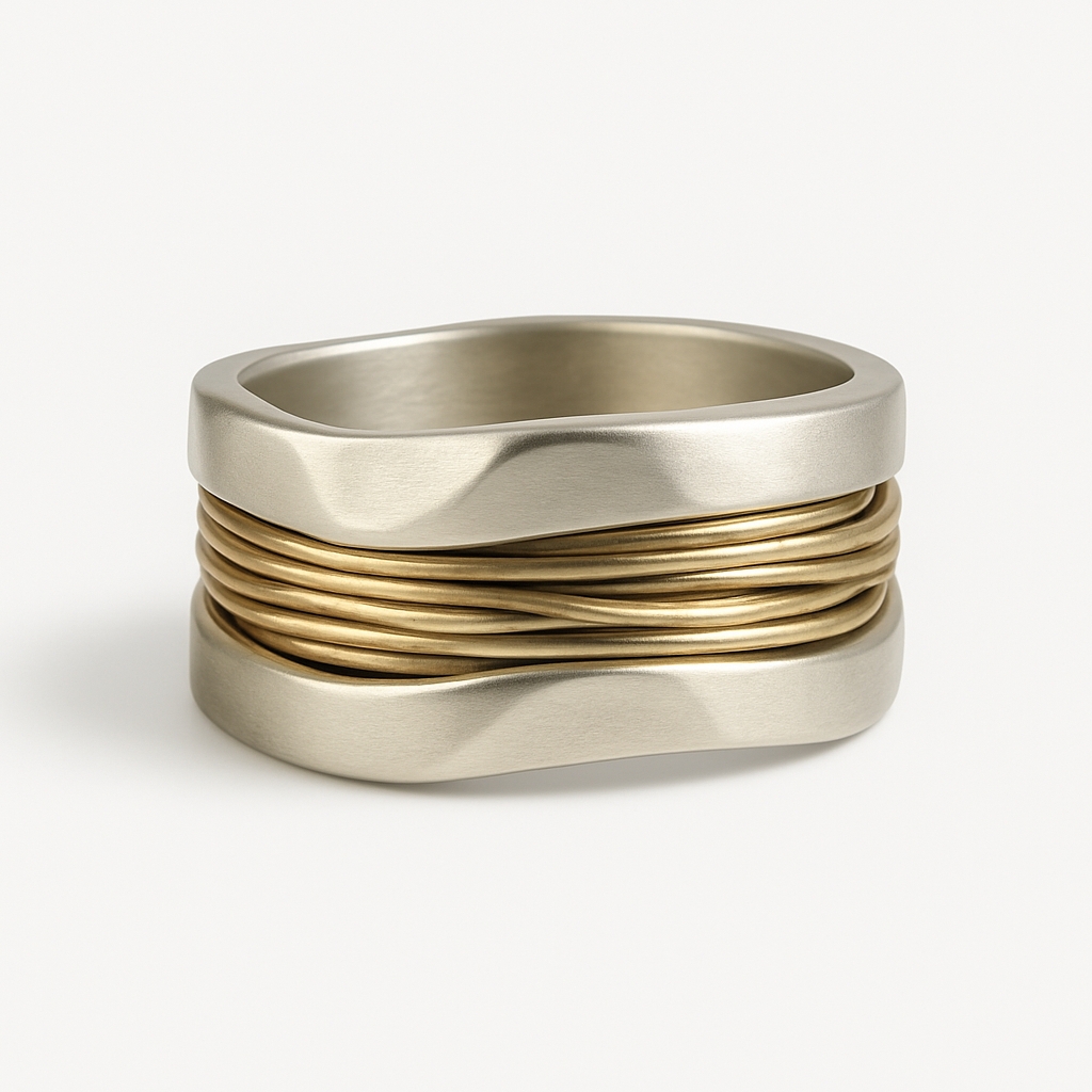Bague Argentée en Fils Dorés