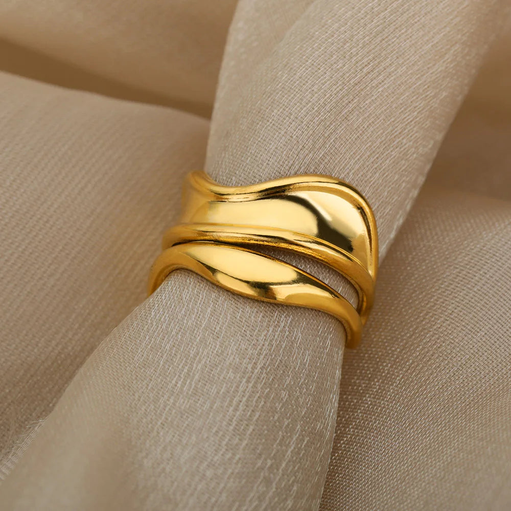 Bague Ajustable Large Géométrique plaquée or 18K