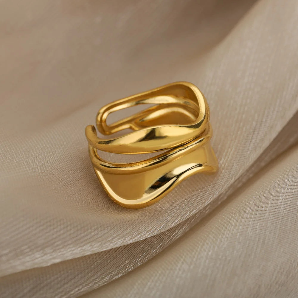 Bague Ajustable Large Géométrique plaquée or 18K