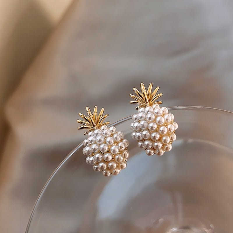 Boucles d'oreilles ananas tropical avec effet perle incrustée