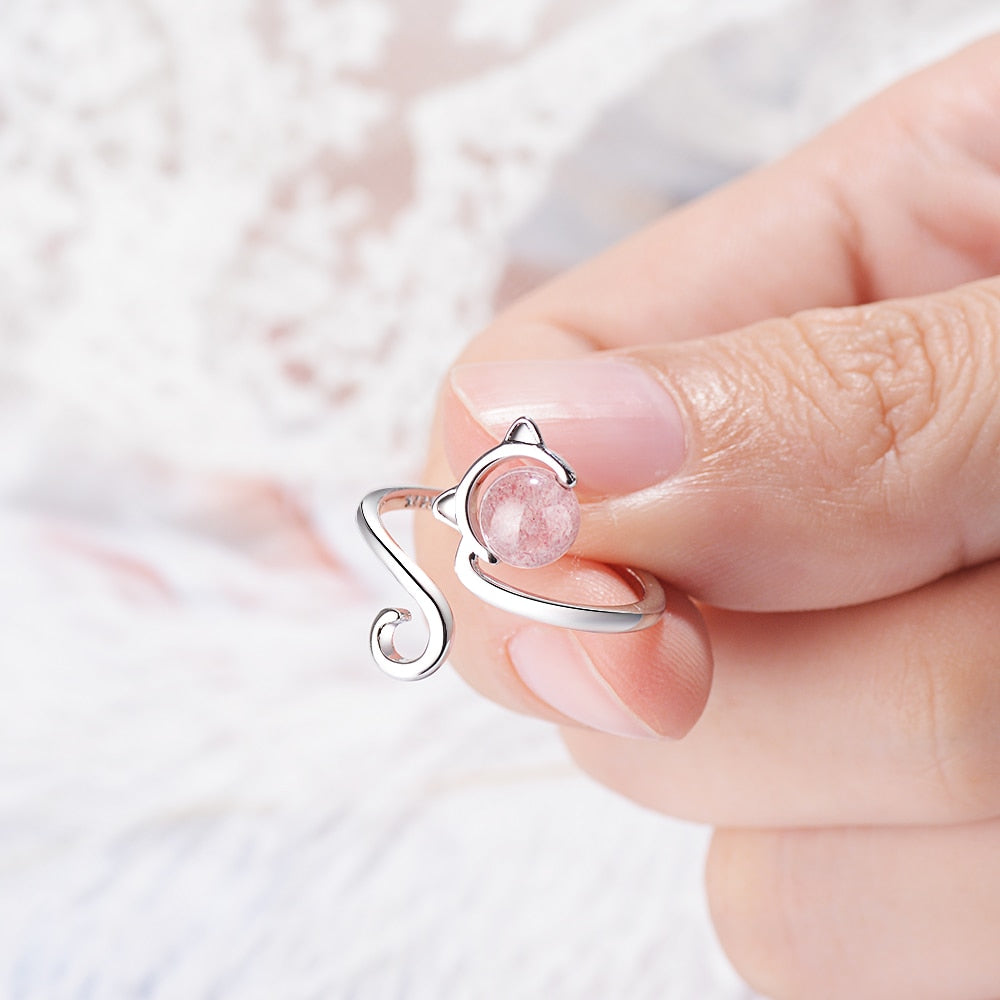 Bague Kitty rose en argent 925 et agate
