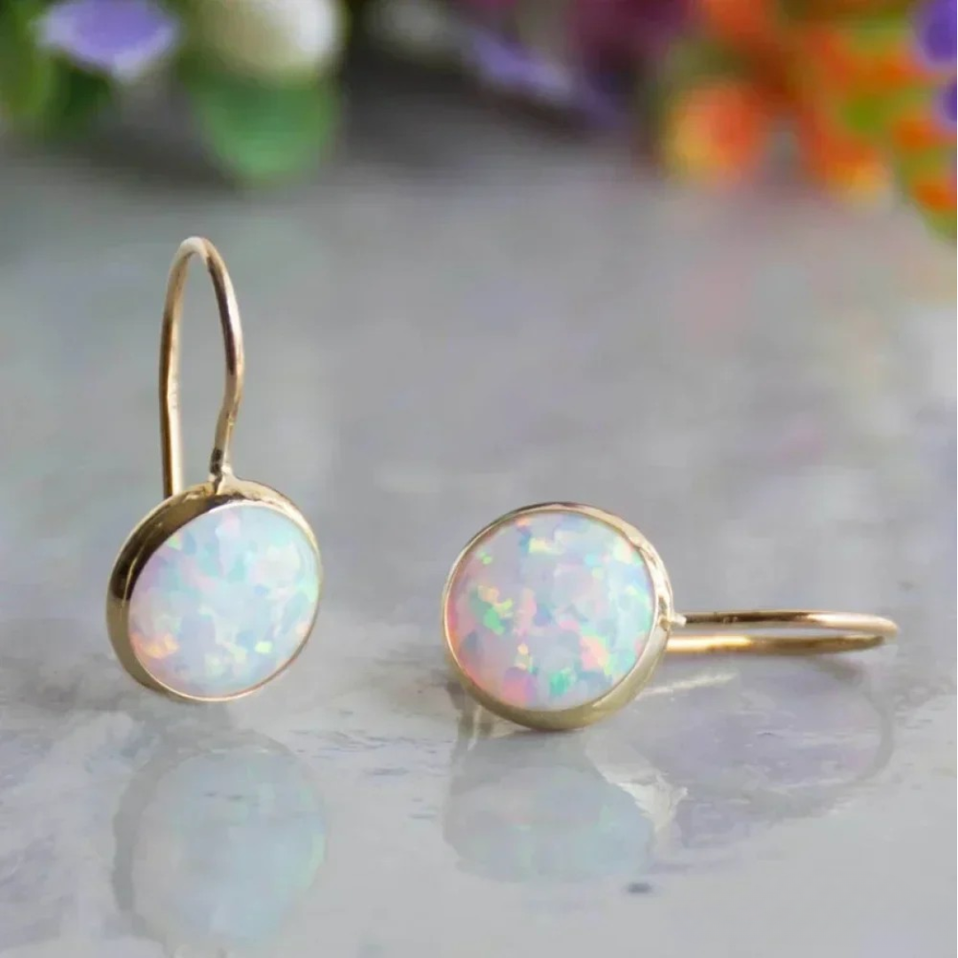 Boucles d'Oreilles Vintage en Opale Dorée