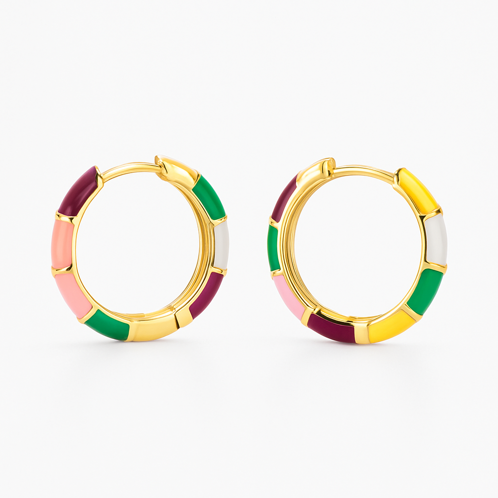 Boucles d’oreilles élégantes en or plaqué 18K avec émail multicolore