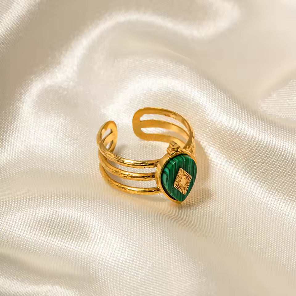 Bague Œil Pierre Verte plaquée or 18K avec zircon