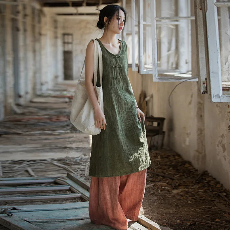 Akito -Robe Traditionelle en Coton-lin avec pantalon