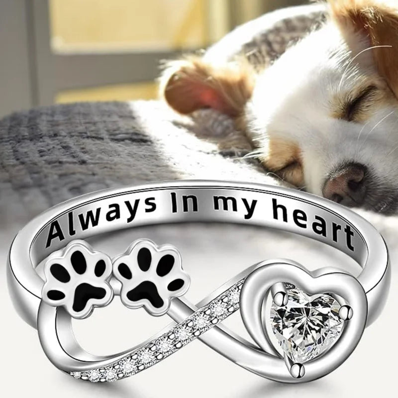 ARINA – Bague avec cœur et symbole infini et zircons scintillants