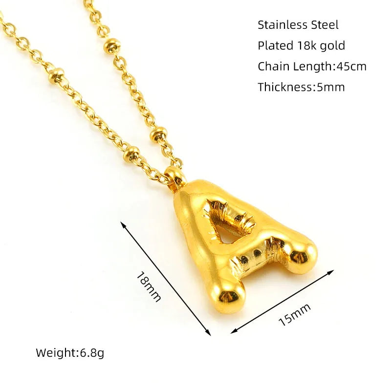 Collier spécial initiales plaqué or 18 carats avec bulles de ballon