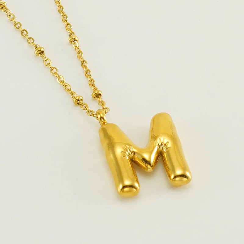 Collier spécial initiales plaqué or 18 carats avec bulles de ballon