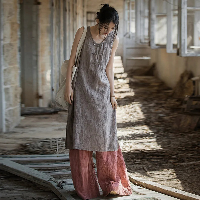 Akito -Robe Traditionelle en Coton-lin avec pantalon