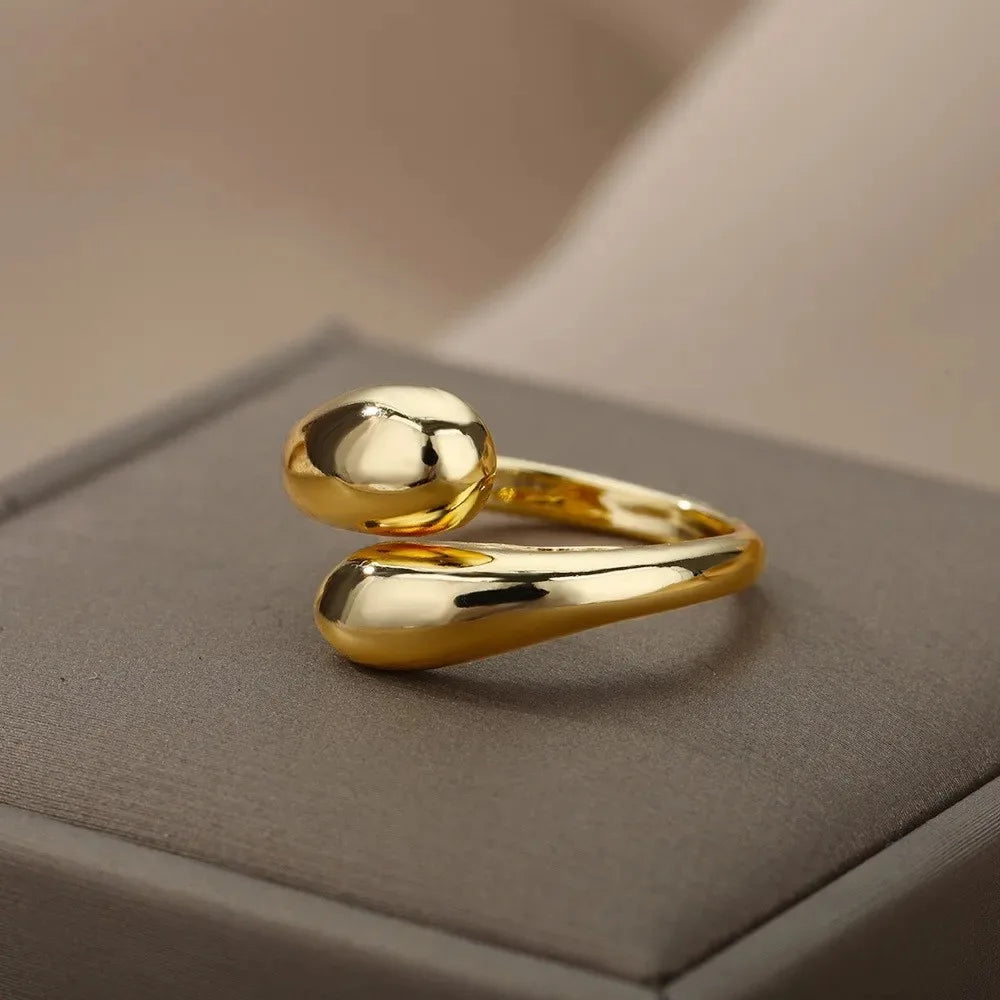 Bague Ajustable Gouttes d'Eau Finition Or