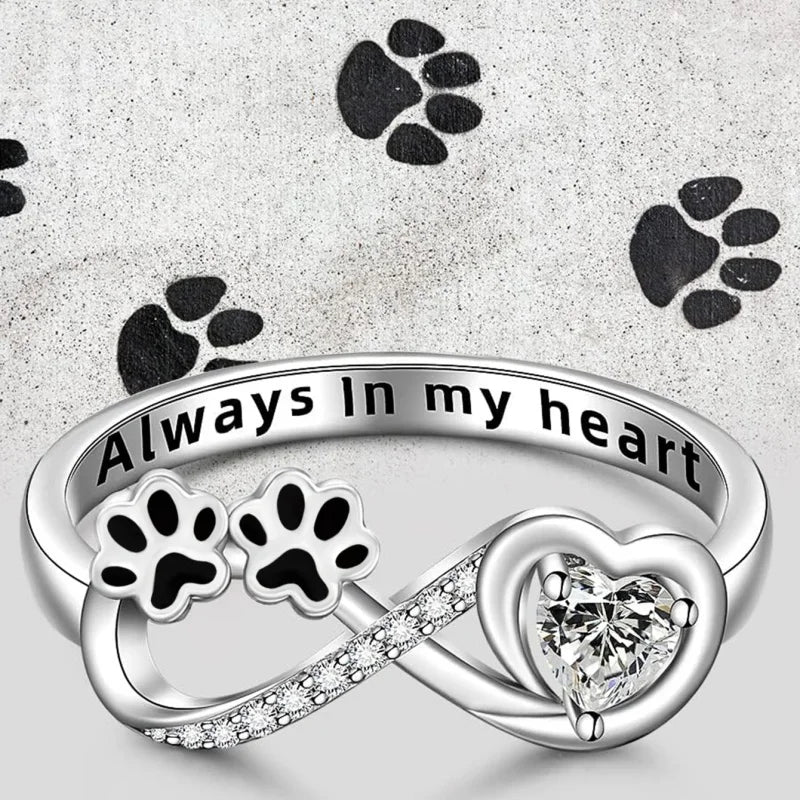 ARINA – Bague avec cœur et symbole infini et zircons scintillants