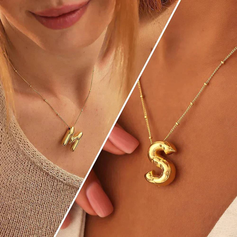 Collier spécial initiales plaqué or 18 carats avec bulles de ballon