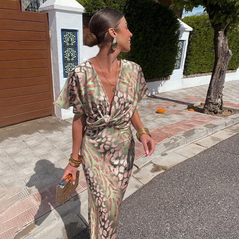 Kelsey - Robe Maxi à Décolleté en V et Détails Torsadés