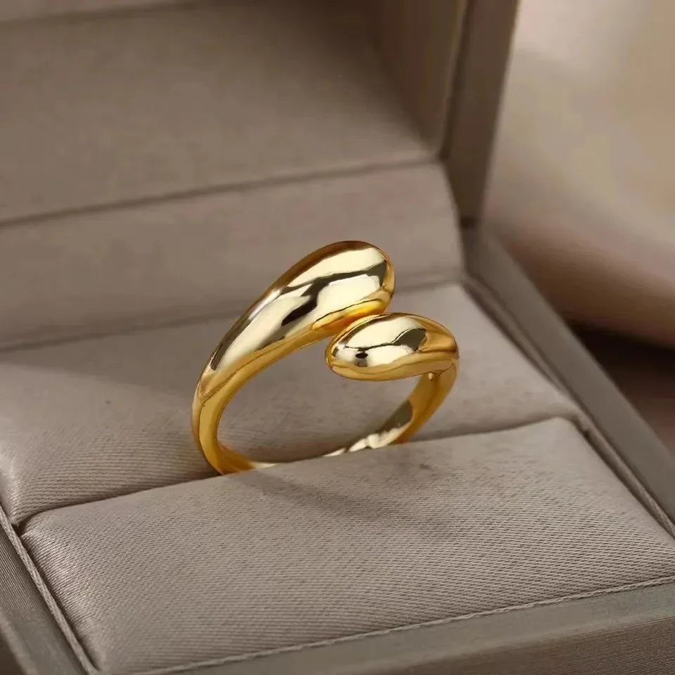 Bague Ajustable Gouttes d'Eau Finition Or