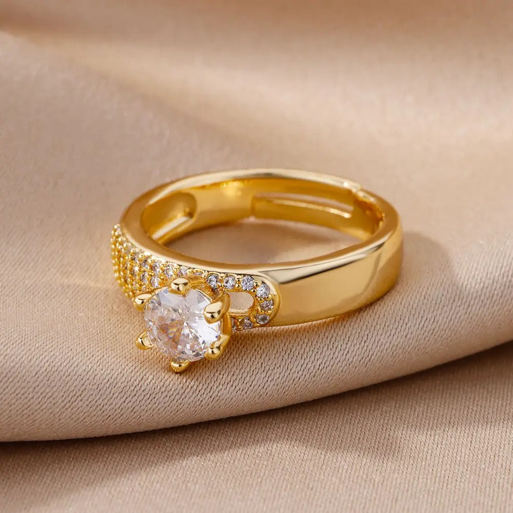 Bague Ajustable Pierre Ronde plaquée or 18K avec zircon