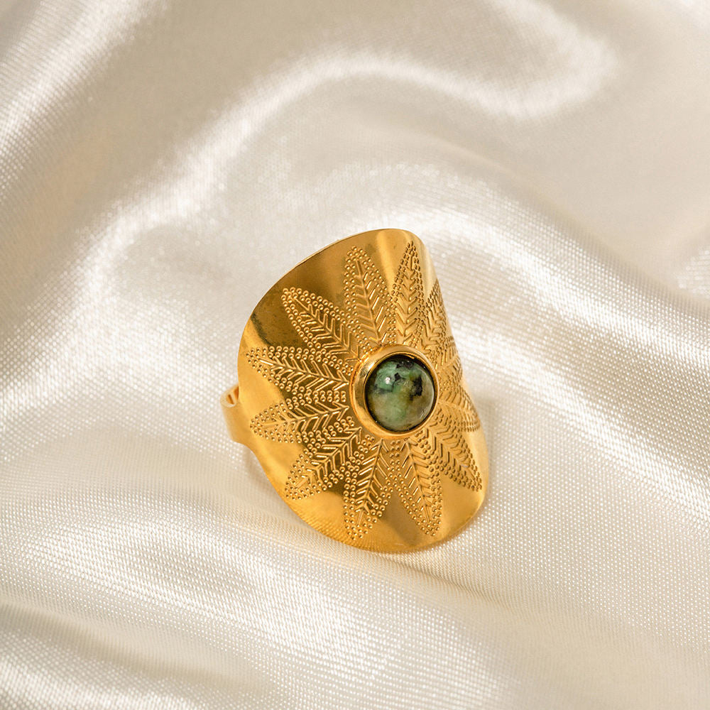 Bague Ajustable Turquoise Africaine plaquée or 18K avec zircon